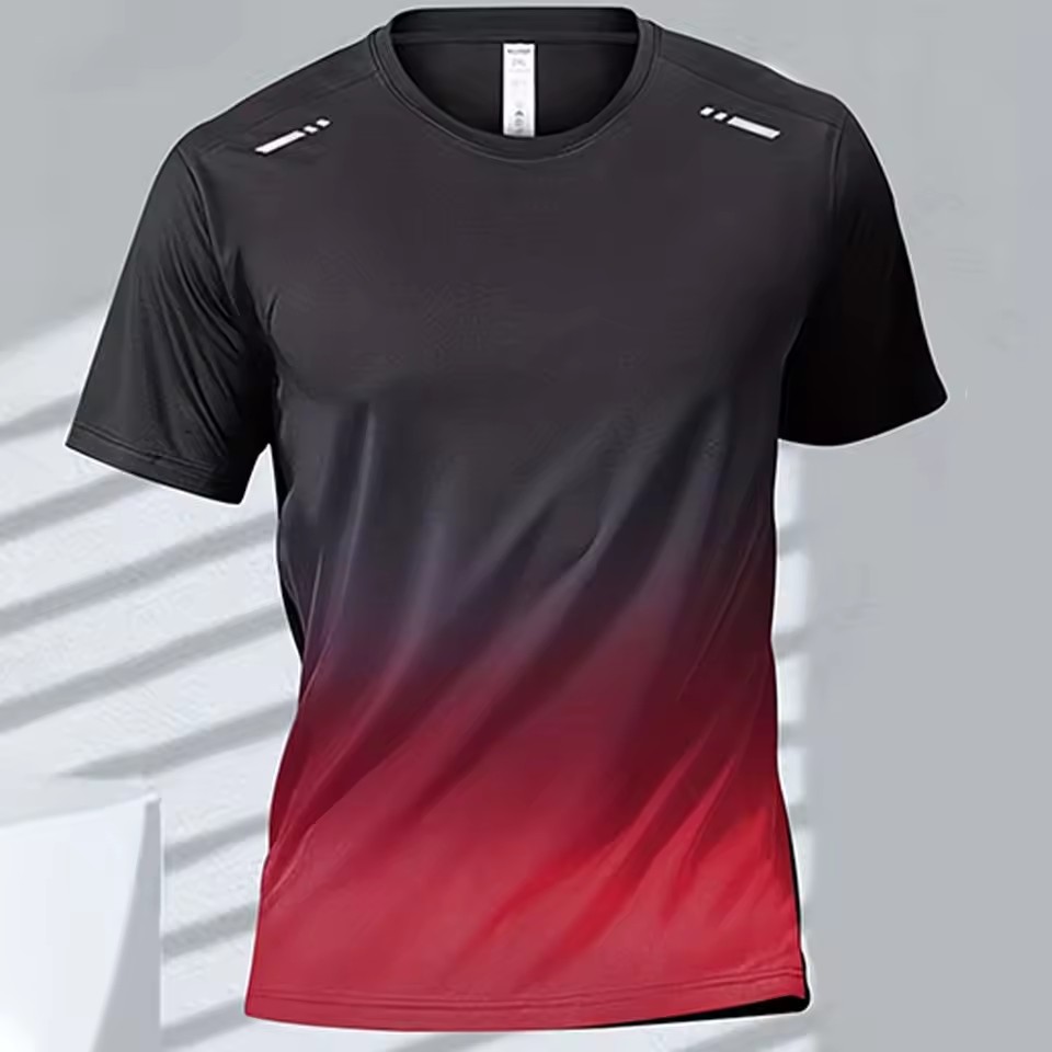 Trend gradiente 3D impresión digital para hombres deportes de verano malla suelta transpirable manga corta cuello redondo camiseta