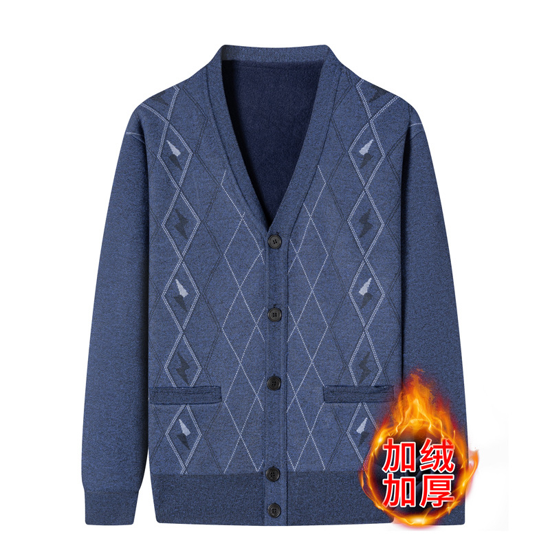 一件代发秋冬季男士假两件毛衣男长袖衬衫中老年人加绒加厚