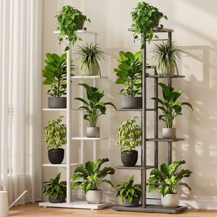 Flower Rack Floor-Standing Stepped Multi-Layer Indoor and Outdoor Removable Iron Flower Pot Rack with Roller Flower Rack for Balcony