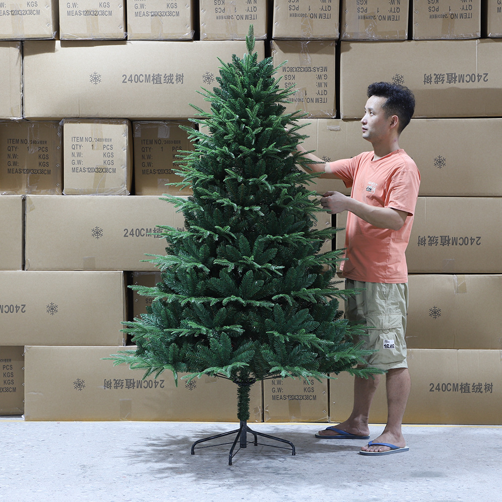 Árbol de Navidad puro PE mezclado PVC nieve flocado árbol desnudo blanco decoración de Navidad pleno pe árbol de Navidad precargado luz