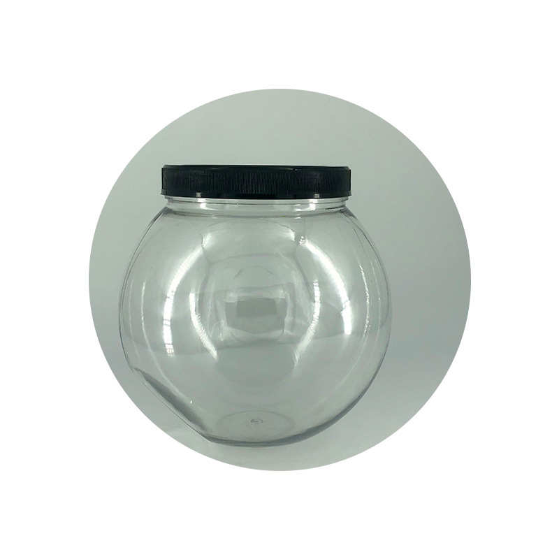PET transparente botella de plástico esférica de grano de embalaje de boca ancha botella de comida de caramelo con tapa botella de bola sellada