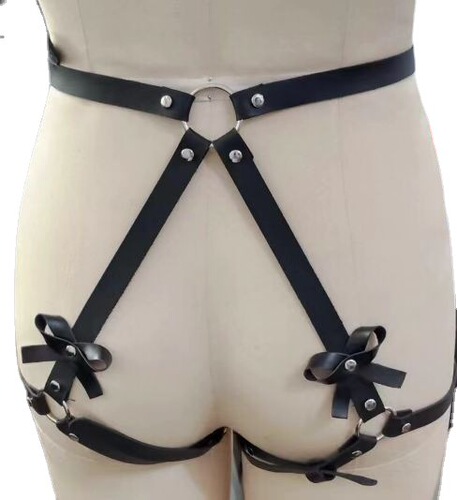 Cross-border PU belt leg ring integrated bow trend leg ring leather sexy belly strap belt accessories