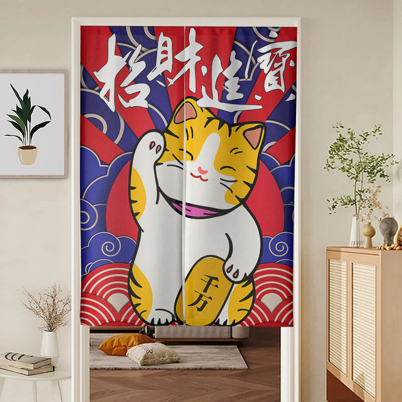 Lucky Cat Door Curtain Kitchen Curtain Japanese Bathroom Partition Curtain Fabric Half Curtain Home Curtain Hotel Curtain