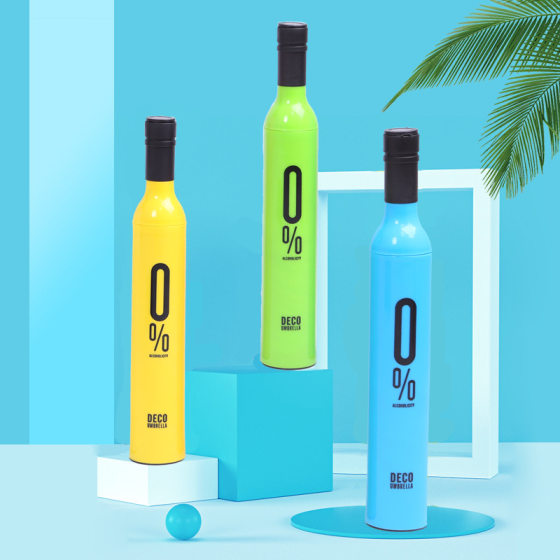 Sunny umbrella logo folding umbrella advertising umbrella creative wine bottle umbrella sunscreen three fold sun umbrella fashion gift umbrella wholesale