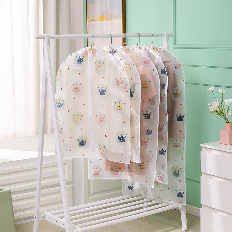 Ropa impermeable a prueba de polvo ropa colgante bolsa de dibujos animados impresión viaje plegable bolsa de almacenamiento transparente hogar cubierta de polvo plana