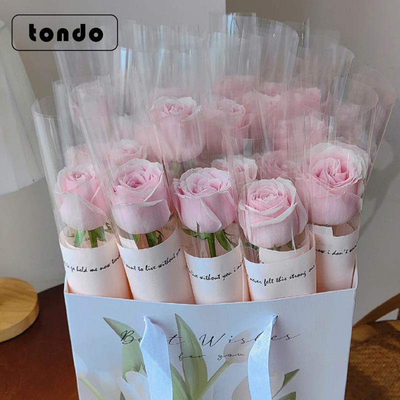 Materiales de embalaje para flores, papel de envolver para ramos de un solo clavel, papel de envolver de plástico OPP para el Día de la Mujer