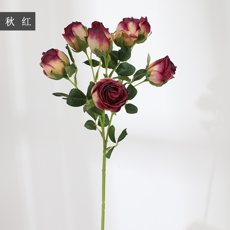 7 flores de rosa retrógrada flores de imitación de bordes de rojo flores secas flores de decoración de mesa de comedor accesorios de fotografía