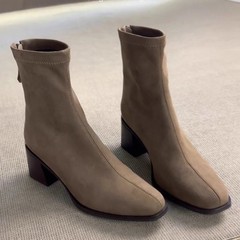 羊皮版~短靴女高级感靴子美拉德高跟不累脚小踝靴西部靴法式瘦瘦