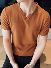 2025夏季薄款透气男士华夫格上衣 修身百搭短袖T恤打底衫男装代理