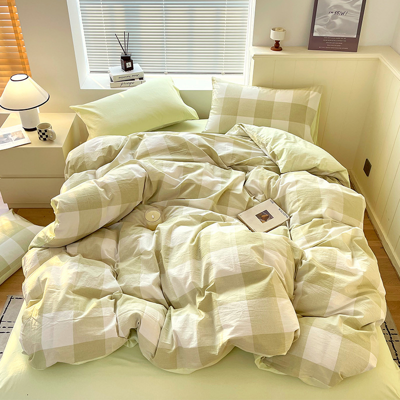 Juego de tres piezas de algodón lavado teñido en hilo, dormitorio de estudiantes universitarios, juego de literas, sábana, sábana, sábana, juego de cuatro piezas