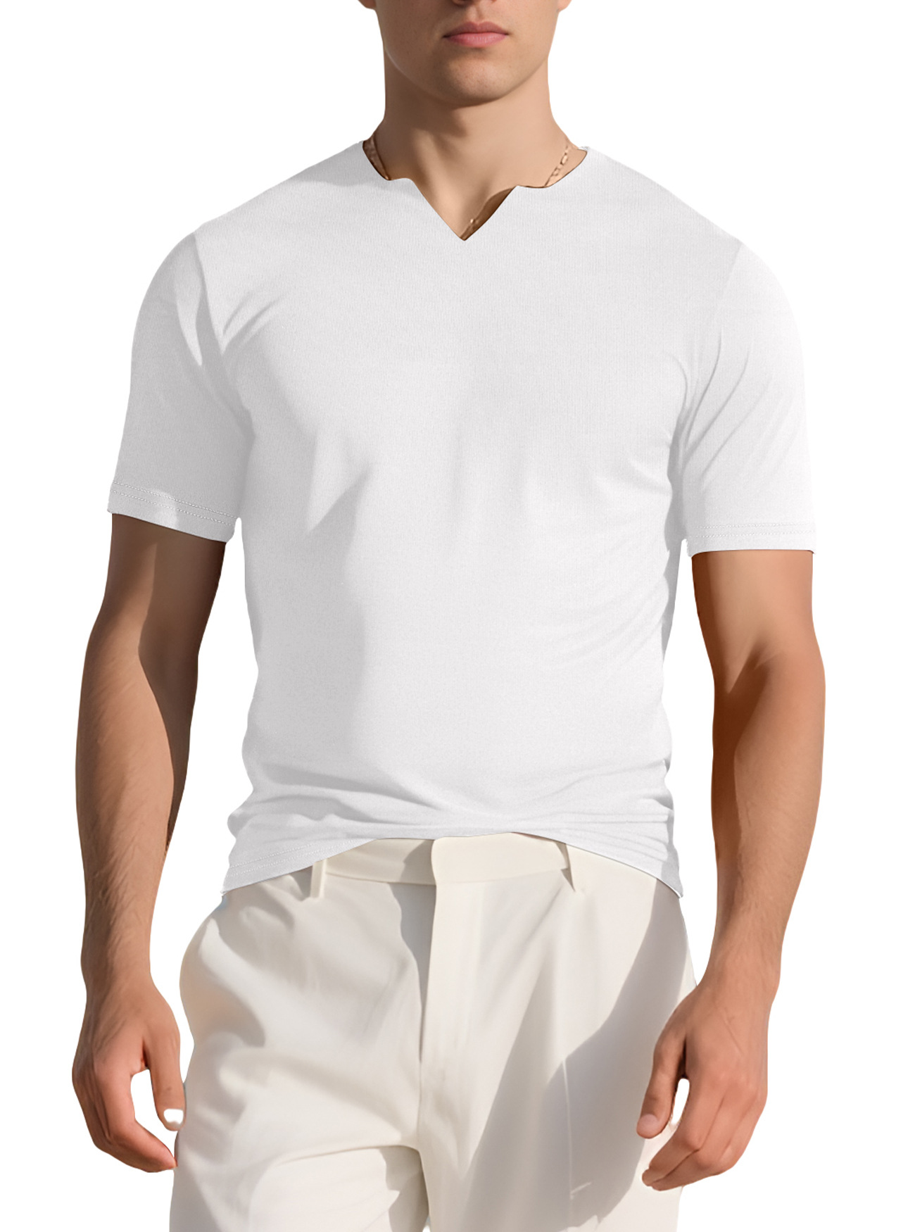 Nuevo transfronterizo Amazon verano nuevo hombre deporte elástico camiseta de tendencia americana camiseta de Henry manga corta casual