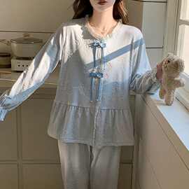 批发秋冬睡衣女加厚海岛绒轻奢国风盘扣开衫保暖家居服两件套