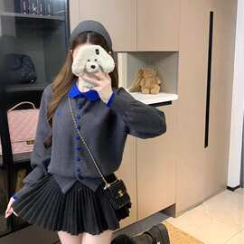 2026撞色爱心刺绣针织开衫女秋季新款甜美减龄小个子毛衣女