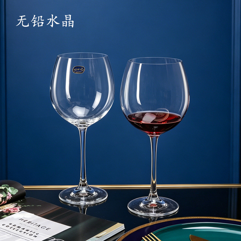 Tazas de vino de cristal de alta calidad importadas tazas de bordeaux regalos de alta calidad regalos de negocios tazas de pie alto conjunto de caja de regalo personalizado