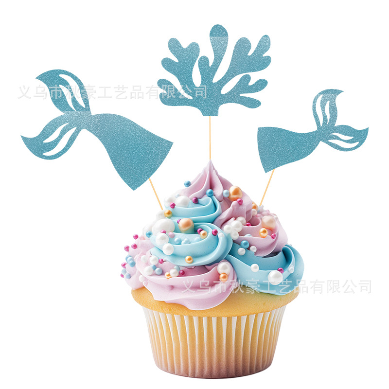 Juego de decoración de pastel de cumpleaños de sirena decoración de tema marino sombrero de copa de feliz cumpleaños sirena de color transfronterizo