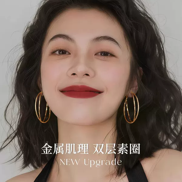 925 Sterling Silver Double-Layer Metal Large Hoop Earrings for Women, Light Luxury High-End Hoop Earrings That Make the Face Look Smaller, Round Hoop Jewelry