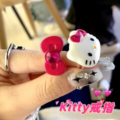 Cartoon Diamond Kitty Bowknot Ring Cute Niche Index Finger Ring Adjustable Opening Finger Ring Sister Gift