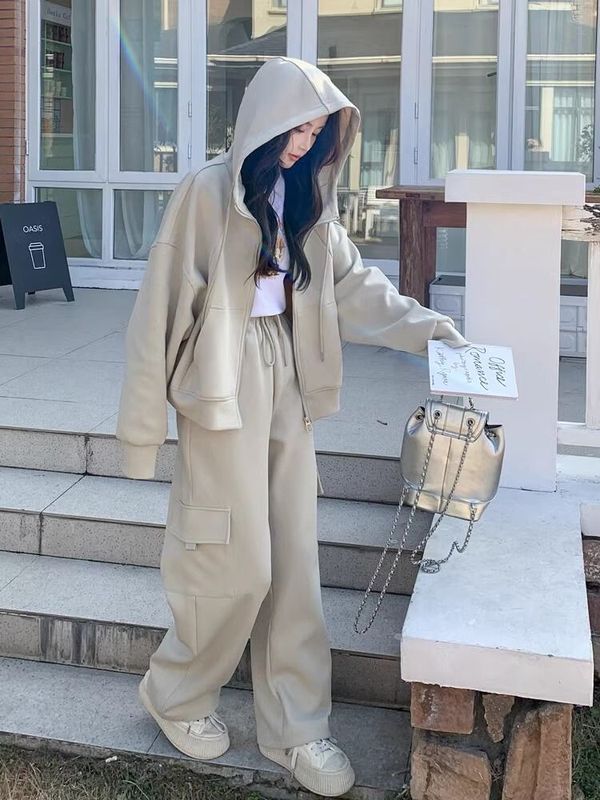 高级感休闲运动套装女春秋小个子工装风卫衣卫裤两件套早秋一整套|undefined