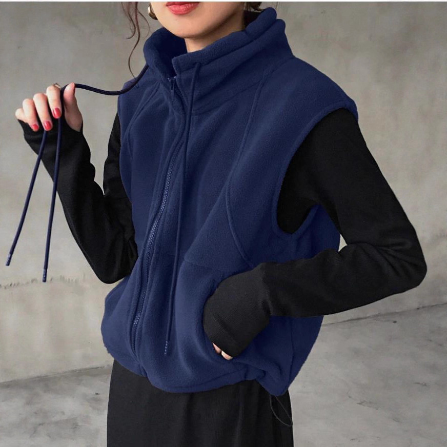 Europa y los Estados Unidos transfronterizos mujeres de color sólido con cremallera de cuello redondo, chaqueta sin mangas, otoño / invierno image 1