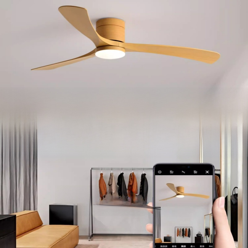 北歐吸頂風扇燈木紋家用臥室客廳餐廳吊扇燈低樓層帶電風扇的吊燈