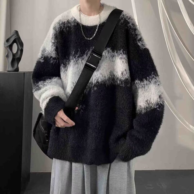 2024 Korean lazy wind sweater winter new explosions niche contrast color high sense super good-looking sweater men 2024 Korean lazy wind sweater winter new explosions niche contrast color high sense super good-looking sweater men