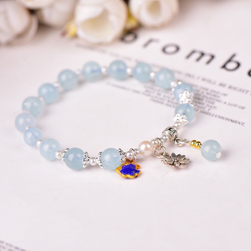 Natural Crystal Stone Bracelet for Women's New Xiaoqing Novice Cross Ocean Blue Treasure Small Fish Pendant Bracelet Wholesale in Stock