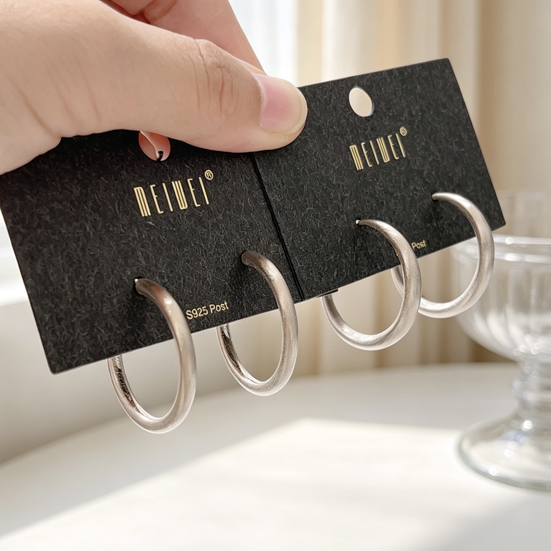 S925 Silver Needle Matte Brushed C-Shaped Earrings for Women, Coffee Gold Irregular Geometric Earrings