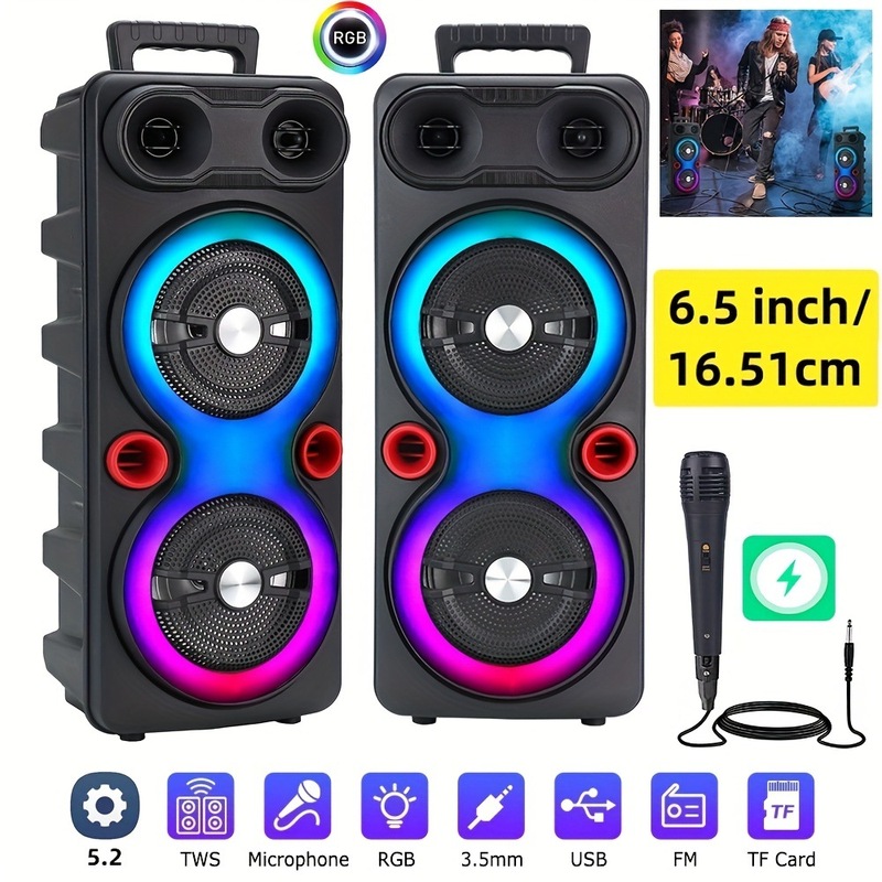 6000W Portable Party Speaker with Dual 8.5 Subwoofers rgb|undefined
