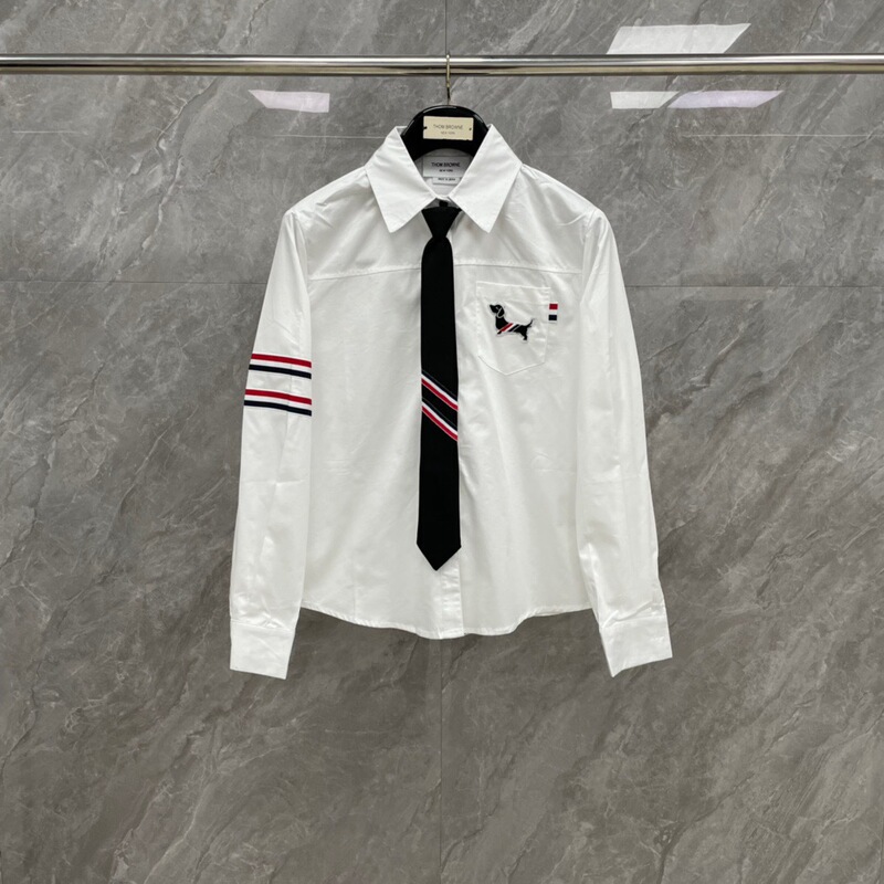 Factory Direct TB Autumn New College Style Puppy Embroidery with Tie Casual Shirt Women Slim Casual All-match