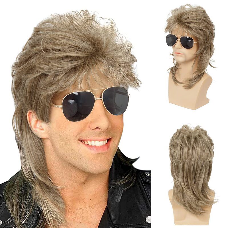 Cross-border Amazon men's punk wig festival heavy metal shawl curly hair high temperature silk wig manufacturers wholesale