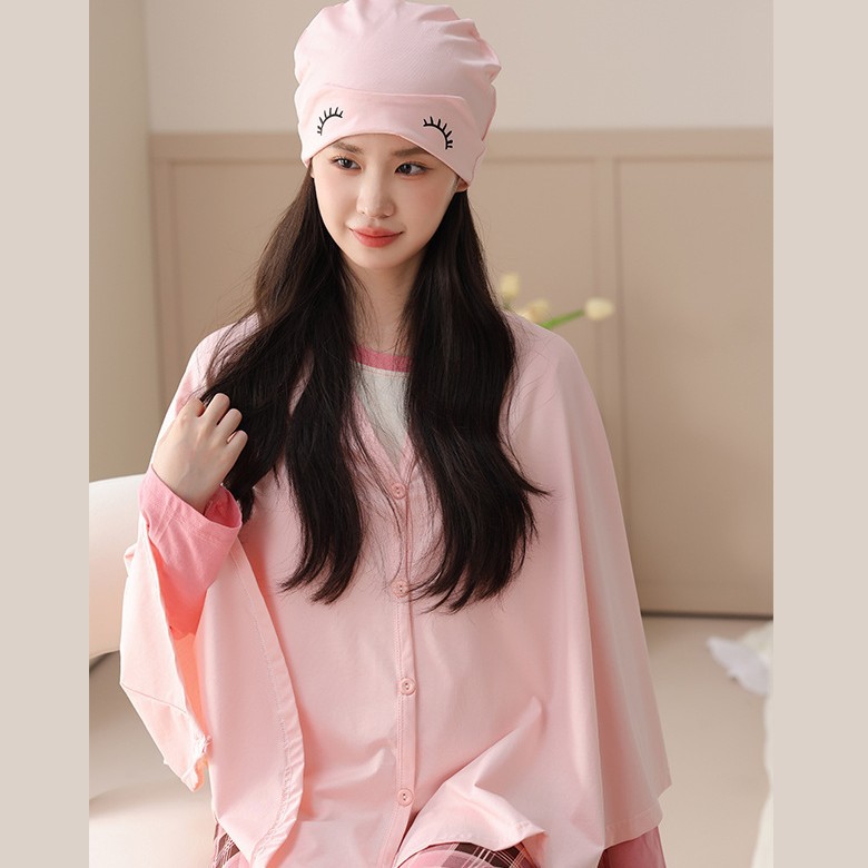 산후 엄마를위한 새로운 순면 실 땀 흡수 숄 모자 세트, 방풍 및 따뜻한 숄, 수면 용 감금 모자