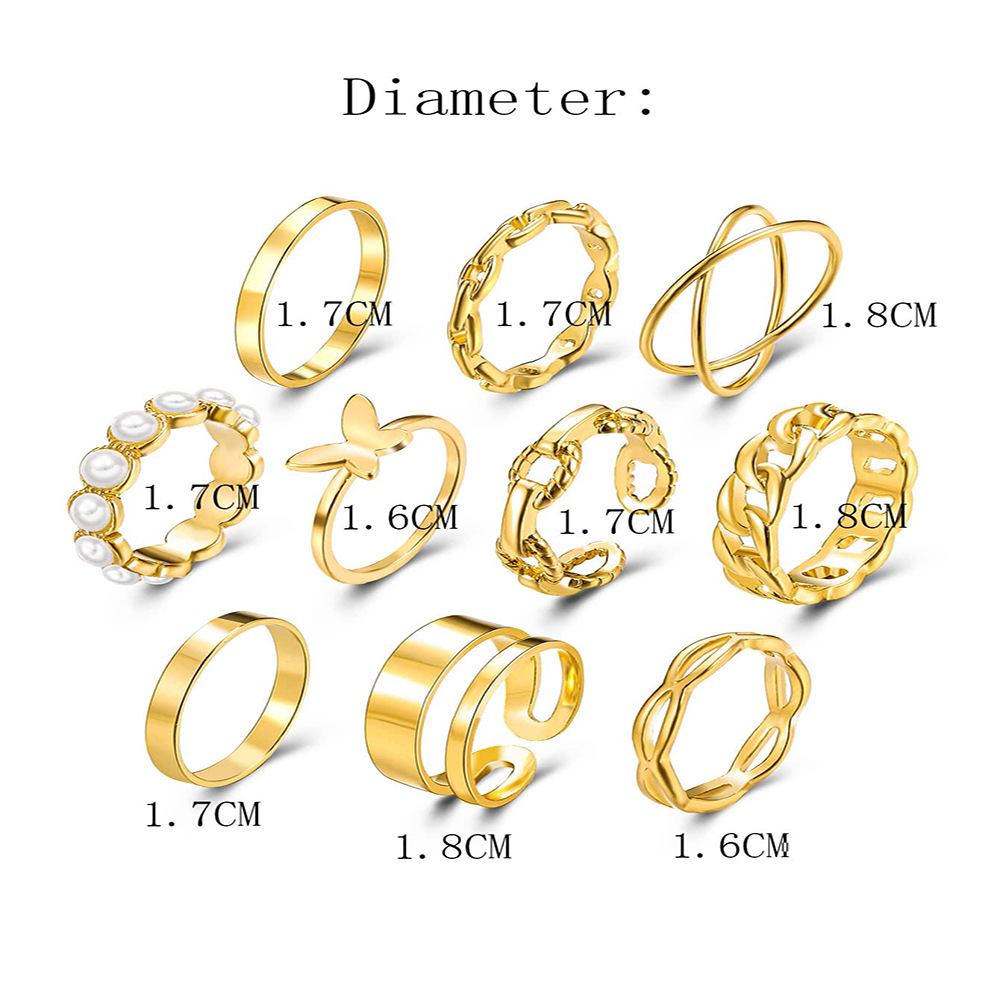 New Creative Simple Jewelry Butterfly Pearl Cross Ring 10Piece Setpicture1