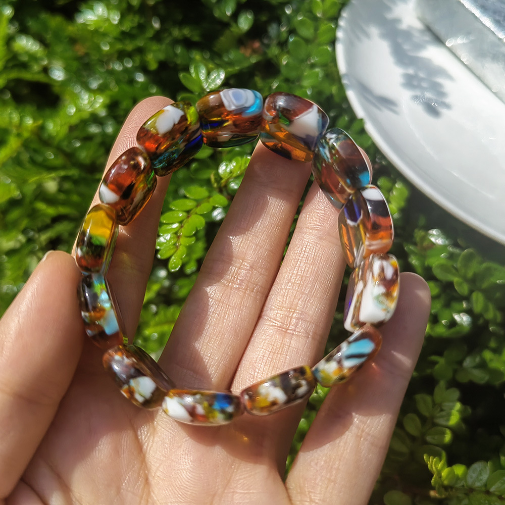 40g Weight Stretch Adjustable Clasp Closure Type Bracelets Classification glass Chain Material Handmade Chain Chain Type 1 Piece Quantity Daily Occasion glass Material Geometric Pattern All Seasons Season Women's Gender Simple Style Style Simple Style Geometric Glass Handmade Chain Stretch Adjustable Beaded Bracelets Wholesale 13