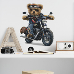 Custom Small Bear Riding a Motorbike Children's Bedroom Entrance Home Decor Wall Sticker Decal Self-Adhesive Wholesale Cross-Border
