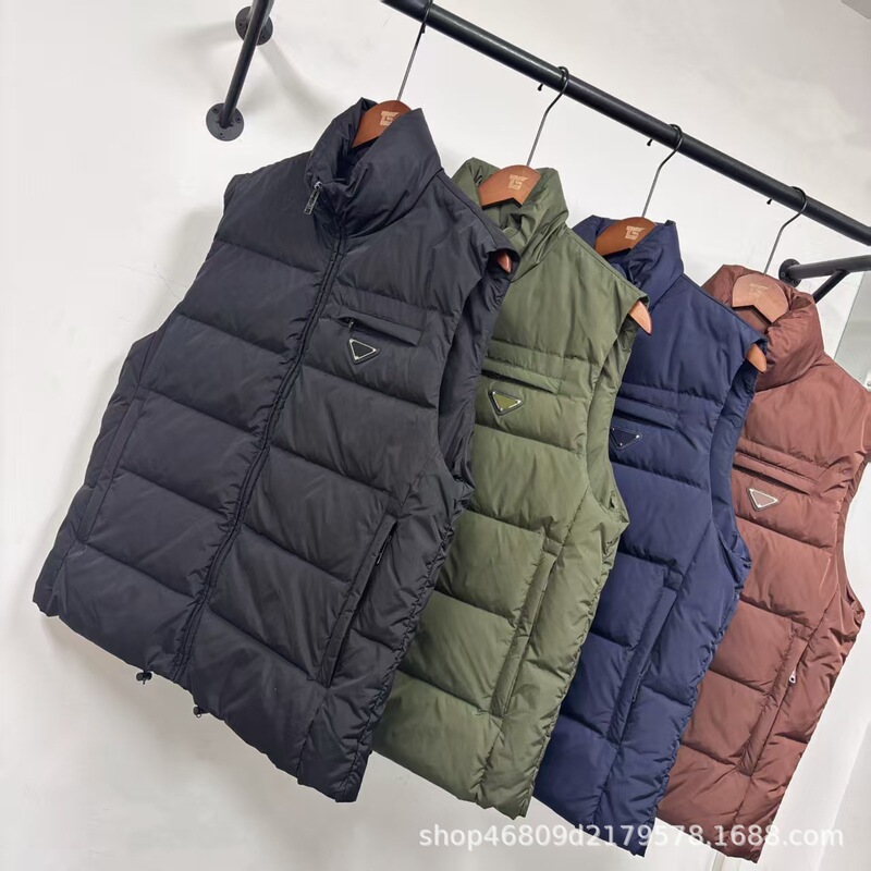 P Brand Winter down Vest for Men and Women with Triangle Logo, Iron Plate, Stand Collar Vest Jacket, down Jacket for Men, Trendy Brand