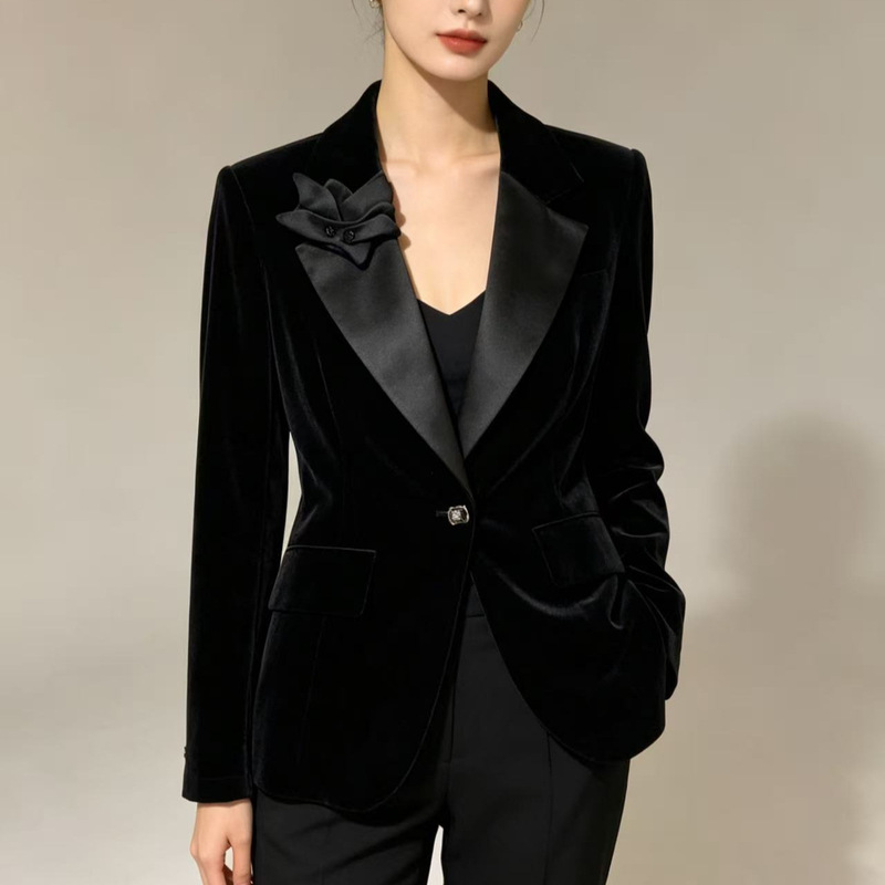 Hanpai Brand Women's Clothing 2026 Early Autumn New Style Elegant and High-End Velvet Blazer for Women 332