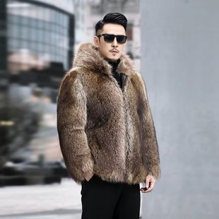 2025 Winter New Style Raccoon Fur Imitation Fur Outwear Short Fashion Elegant Casual Mink Outwear Men's Hooded
