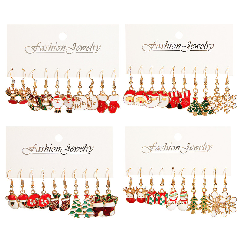 Fashion Christmas Tree Santa Claus Christmas Socks Alloy Enamel Womenu0027S Drop Earrings 1 Set