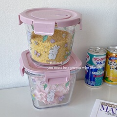 Bolimei Huajian Rabbit heat-resistant glass crisper bowl with lid sealed lunch box glass bowl