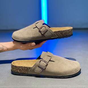 Half Slippers Men's Summer Slip-On Cork Couple Birkenstock Sandals Large Size 47 Office Casual Toe-Cap Sandals