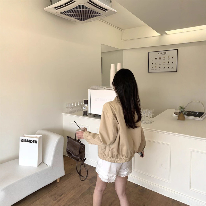 花边拼接翻领长袖夹克外套女2025春秋新款短款设计感棒球服上衣潮|undefined