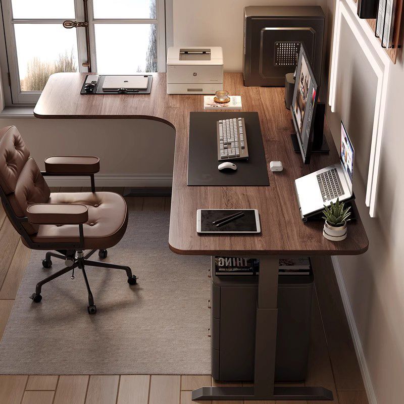 Black Walnut Electric Liftable Corner Desk Ll-Shaped Solid Wood Intelligent Adjustable Computer Desk Corner E-Sports Table