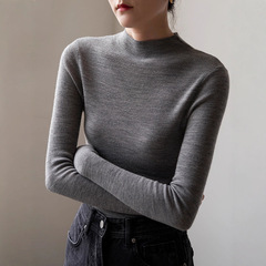 半高领打底衫女2025新款春秋立领灰色高级感上衣修身内搭针织毛衣