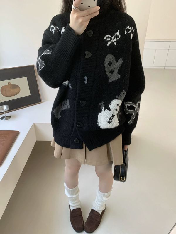 冬日氛围感费尔岛提花毛衣外套女秋冬重工加厚圣诞针织开衫女1312|undefined