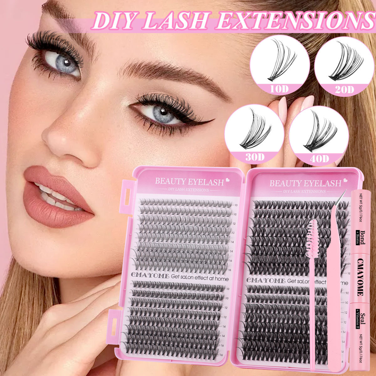 European and American Cross-border False Eyelash Extension suit Single Cluster Hair 590 Cluster 30 40 50 60 80 100D Eyelash