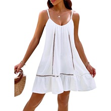 C 77359 Color Block Lace Ruffle Dress ײɫƴ���B��ȹ �羳��