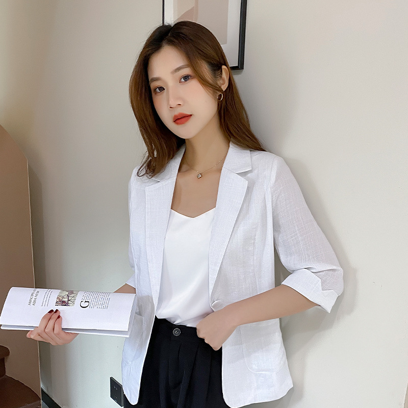 2024 Spring New Three Quarter Sleeve Suit Jacket Women's Thin Jacket One Button Casual Small Suit Jacket Women