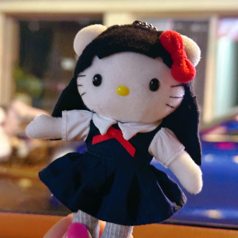 黑色草帽kitty帽宝宝挂件爱心扣公仔玩偶可爱赫本风挂饰钥匙扣|undefined