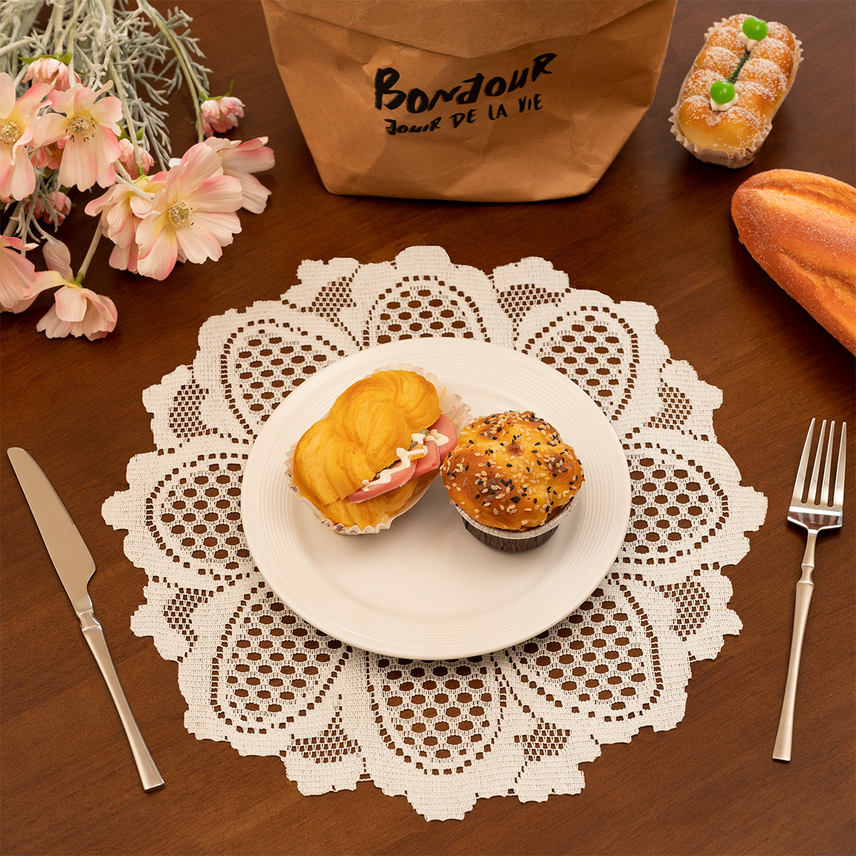 Encaje tejido por urdimbre transfronterizo margarita redonda mantel de flor de la perla servilleta del hotel mesa de centro para el hogar mantel TEMU