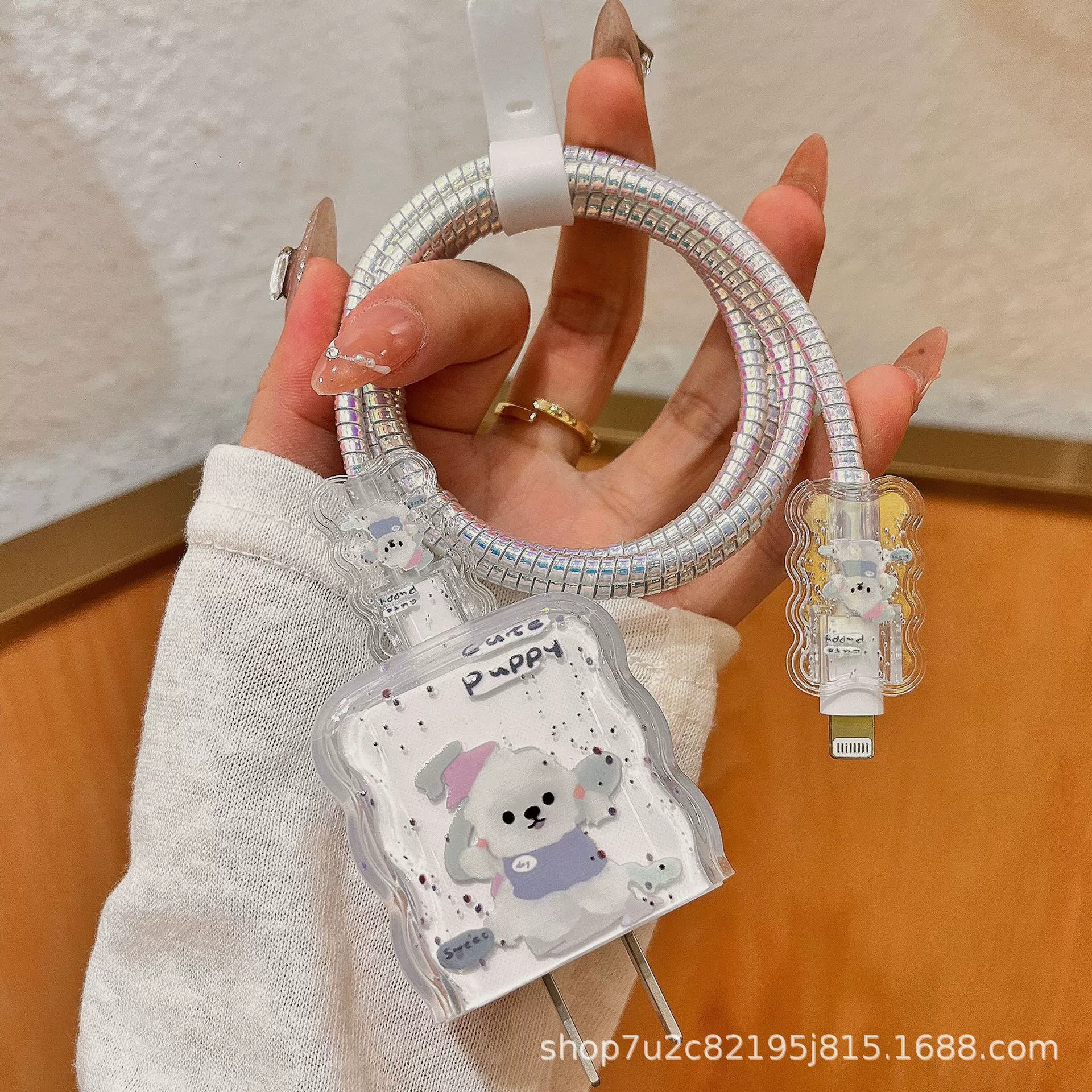 Защитный чехол для зарядного устройства Apple 17 (20 Вт) и кабеля для передачи данных, с рисунком белой собаки, мягкий, ударопрочный, волнообразный